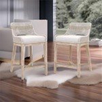 Home Square Transitional Beige 2 Piece Flat Rope Wood Frame Counter Stool Set