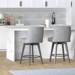 MINCETA Counter Stool,26" 360 Free Swivel Upholstered Bar Stool with Back-Set of 2-Performance Fabric in Gray