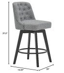MINCETA Counter Stool,26" 360 Free Swivel Upholstered Bar Stool with Back-Set of 2-Performance Fabric in Gray