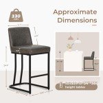 MAISON ARTS Counter Height 24" Bar Stools Set of 4 with Back for Kitchen Counter Modern Upholstered Barstools Faux Leather Farmhouse Bar Chairs Island Stools Support 330LBS, 24 Inch, Grey+Black Frame