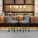 MINCETA Counter Stool,26" 360 Free Swivel Upholstered Bar Stool with Back-Set of 2-Performance Fabric in Gray