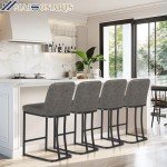 MAISON ARTS Counter Height 24" Bar Stools Set of 4 with Back for Kitchen Counter Modern Upholstered Barstools Faux Leather Farmhouse Bar Chairs Island Stools Support 330LBS, 24 Inch, Grey+Black Frame