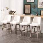 DM Furniture 27.5 inch Counter Height Bar Stools Set of 4 Linen Fabric 360°Swivel Barstools with Back and Wood Legs Upholstered Stool Chairs for Home/Kitchen Island/Breakfast Bar/Restaurant, Cream