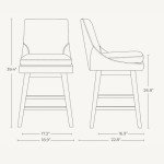 CHITA Counter Height Swivel Barstool with Back Set of 2, Upholstered Fabric Bar Stool, 26.8" H Seat Height, Fabric in Fog