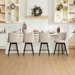 Watson & Whitely Modern Swivel Bar Stools, Performance Fabric Upholstered Counter Height Bar Stool with Back, Solid Wood Legs, 26" H Seat, Set of 2, Tan