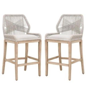Home Square 2 Piece 30" Upholstered Bar Stool Set in Taupe and White Rope
