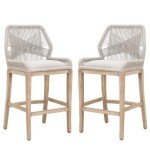 Home Square 2 Piece 30" Upholstered Bar Stool Set in Taupe and White Rope