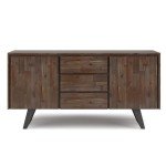 SIMPLIHOME Lowry SOLID ACACIA WOOD and Metal 60 inch Wide Rectangle Sideboard Buffet in Rustic Natural Aged Brown with Storage Compartment and 3 drawers for the Dining Room Kitchen,
