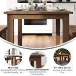 Merrick Lane Jessamine 60" x 38" Rectangular Antique Rustic Solid Pine Farm Dining Table