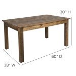 Merrick Lane Jessamine 60" x 38" Rectangular Antique Rustic Solid Pine Farm Dining Table