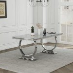 ACEDÉCOR Modern Dining Room Table with Silver Stainless Steel Metal U-Base in Grey Silver