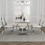 ACEDÉCOR Modern Dining Room Table with Silver Stainless Steel Metal U-Base in Grey Silver