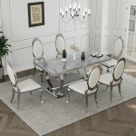 ACEDÉCOR Modern Dining Room Table with Silver Stainless Steel Metal U-Base in Grey Silver