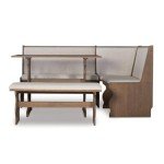 Riverbay Furniture Patio Conversation Indoor 3 Piece Kitchen Breakfast Corner Table Booth Bench Natural Fabric Upholstered Dining Nook Set in Brown