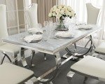 ACEDÉCOR Modern Dining Room Table with Silver Stainless Steel Metal U-Base in Grey Silver
