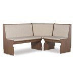 Riverbay Furniture Patio Conversation Indoor 3 Piece Kitchen Breakfast Corner Table Booth Bench Natural Fabric Upholstered Dining Nook Set in Brown