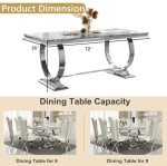 ACEDÉCOR Modern Dining Room Table with Silver Stainless Steel Metal U-Base in Grey Silver