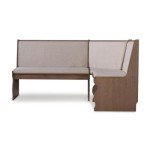 Riverbay Furniture Patio Conversation Indoor 3 Piece Kitchen Breakfast Corner Table Booth Bench Natural Fabric Upholstered Dining Nook Set in Brown