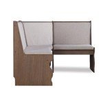 Riverbay Furniture Patio Conversation Indoor 3 Piece Kitchen Breakfast Corner Table Booth Bench Natural Fabric Upholstered Dining Nook Set in Brown