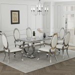 ACEDÉCOR Modern Dining Room Table with Silver Stainless Steel Metal U-Base in Grey Silver