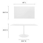 Modway Lippa 60" Mid-Century Modern Dining Table with Rectangle Top and Pedestal Base in White