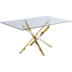 Meridian Furniture Xander Collection Modern | Contemporary Tempered Glass Top Dining Table with Durable Metal Base, 60" W x 36" D x 30" H, Gold Finish