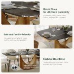 POVISON Modern Dining Table, 71 Inch Black Dining Room Table for 6, Sintered Stone Table Top, Rectangular Pedestal Dining Table with Gold Carbon Steel Base for Kitchen & Dining
