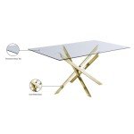 Meridian Furniture Xander Collection Modern | Contemporary Tempered Glass Top Dining Table with Durable Metal Base, 60" W x 36" D x 30" H, Gold Finish