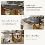 POVISON Modern Dining Table, 71 Inch Black Dining Room Table for 6, Sintered Stone Table Top, Rectangular Pedestal Dining Table with Gold Carbon Steel Base for Kitchen & Dining