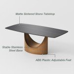 POVISON Modern Dining Table, 71 Inch Black Dining Room Table for 6, Sintered Stone Table Top, Rectangular Pedestal Dining Table with Gold Carbon Steel Base for Kitchen & Dining