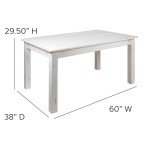 EMMA + OLIVER 60" x 38" Rectangular Antique Rustic White Solid Pine Farm Dining Table