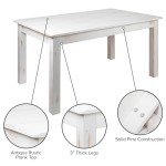 EMMA + OLIVER 60" x 38" Rectangular Antique Rustic White Solid Pine Farm Dining Table