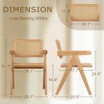 comfy to go Rattan Dining Chairs Set of 4, Wooden Armchair Cane Kitchen Chairs with Arms, Light Walnut Color