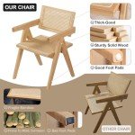 comfy to go Rattan Dining Chairs Set of 4, Wooden Armchair Cane Kitchen Chairs with Arms, Light Walnut Color