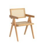 comfy to go Rattan Dining Chairs Set of 4, Wooden Armchair Cane Kitchen Chairs with Arms, Light Walnut Color