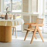 comfy to go Rattan Dining Chairs Set of 4, Wooden Armchair Cane Kitchen Chairs with Arms, Light Walnut Color