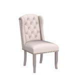 DUOMAY Modern Tufted Dining Chairs Set of 6, Linen Upholstered Dining Room Chairs Armless Guest Side Chair for Kitchen Dining Room, Wingback Accent Chairs with Solid Wood, Beige
