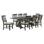 Sunset Trading Gray Trestle 8 Piece Dining Set | 96" Rectangular Extendable Table | 8 Upholstered Side Chairs | Distressed Wood | Seats 8, | 3 Size Expandable