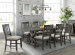 Sunset Trading Gray Trestle 8 Piece Dining Set | 96" Rectangular Extendable Table | 8 Upholstered Side Chairs | Distressed Wood | Seats 8, | 3 Size Expandable