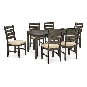 Signature Design by Ashley Rokane Dining Room Table Set with 6 Upholstered Chairs, Brown