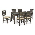 Signature Design by Ashley Rokane Dining Room Table Set with 6 Upholstered Chairs, Brown