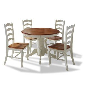 French Countryside Oak/White 42" Round Pedestal Dining Table with 4 Chairs by Home Styles