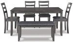 Signature Design by Ashley Bridson Modern 6 Piece Dining Set, Includes Dining Table, 4 Chairs & Bench, Gray