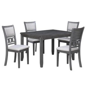 New Classic Furniture Gia 5-Piece Dining Set with 1 Table and 4 Chairs, 48-Inch, Gray