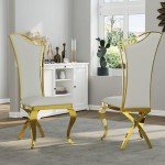 ACEDÉCOR 5 Piece Dining Table Set, White and Gold Kitchen and Dining Room Sets for 4, Gold Metal Circling Base Dining Table, White Leather Upholstered Dining Chairs with Gold Stainless Steel Legs