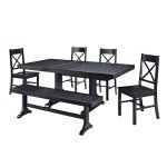 Walker Edison 6-Piece Black Solid Wood Dining Set