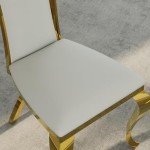 ACEDÉCOR 5 Piece Dining Table Set, White and Gold Kitchen and Dining Room Sets for 4, Gold Metal Circling Base Dining Table, White Leather Upholstered Dining Chairs with Gold Stainless Steel Legs