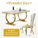 ACEDÉCOR 5 Piece Dining Table Set, White and Gold Kitchen and Dining Room Sets for 4, Gold Metal Circling Base Dining Table, White Leather Upholstered Dining Chairs with Gold Stainless Steel Legs