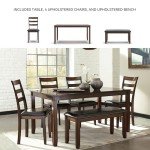 Signature Design by Ashley Coviar 6 Piece Dining Set, Includes Table, 4 Chairs & Bench, Dark Brown