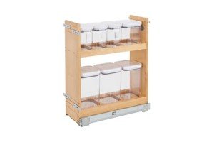 Rev-A-Shelf 448OXO-BCSC-8C 8 Inch Base Pullout Kitchen Cabinet Organizer with 7 Multi Sized OXO Storage Containers, Natural Maple Wood